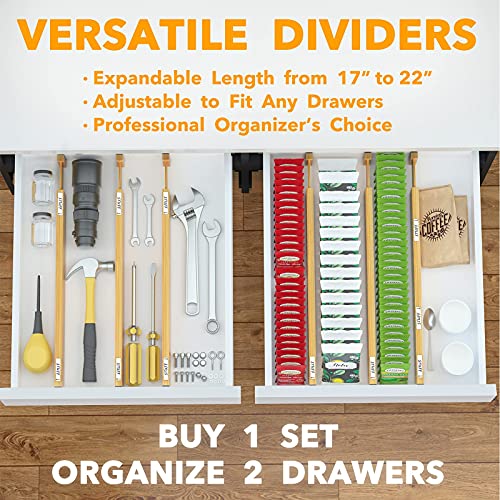 SpaceAid Bamboo Drawer Dividers with Labels, Adjustable Organizer, 6 Pack (17-22 in) R959