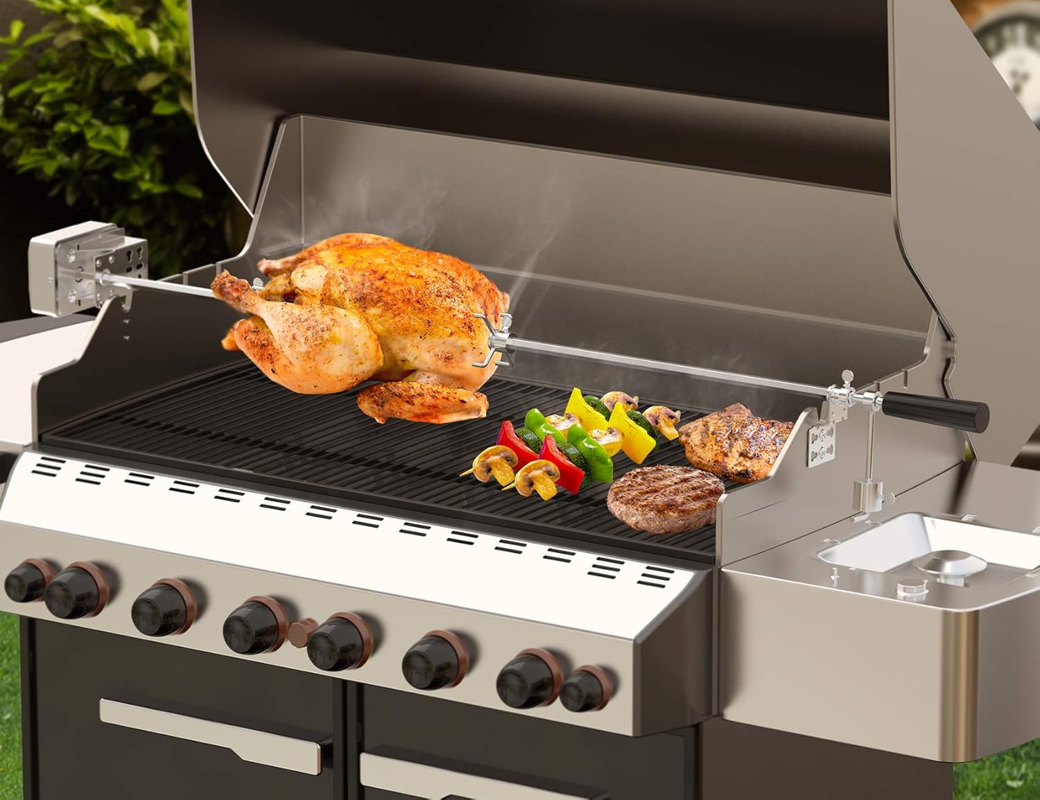 Universal BBQ Grill Rotisserie Kit with 110V Electric Motor for Gas Grills B17029