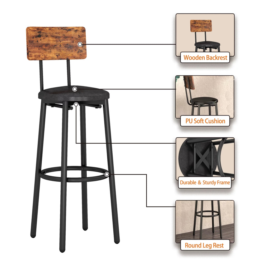 uhomepro 3 Piece Bar Table Set with 2 Stools, Rustic Brown B7151