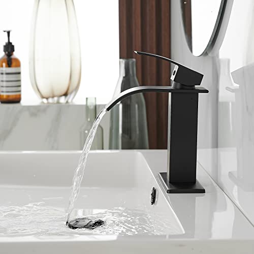 BWE Bathroom Faucet Oil Rubbed Bronze Waterfall Single Hole with Pop Up Drain R2874