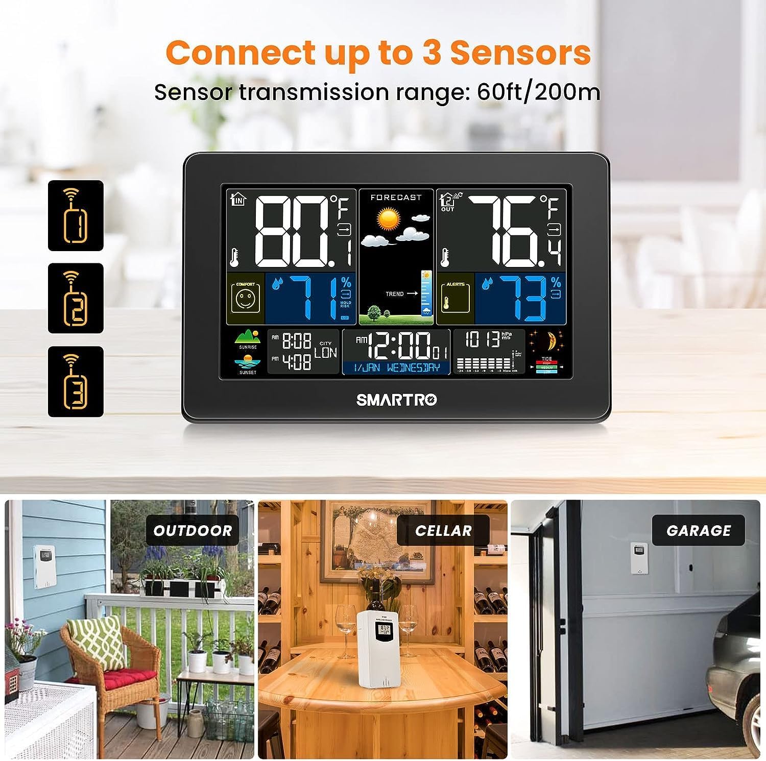 SMARTRO Weather Station Wireless Indoor Outdoor Thermometer with Large Color Display B5070