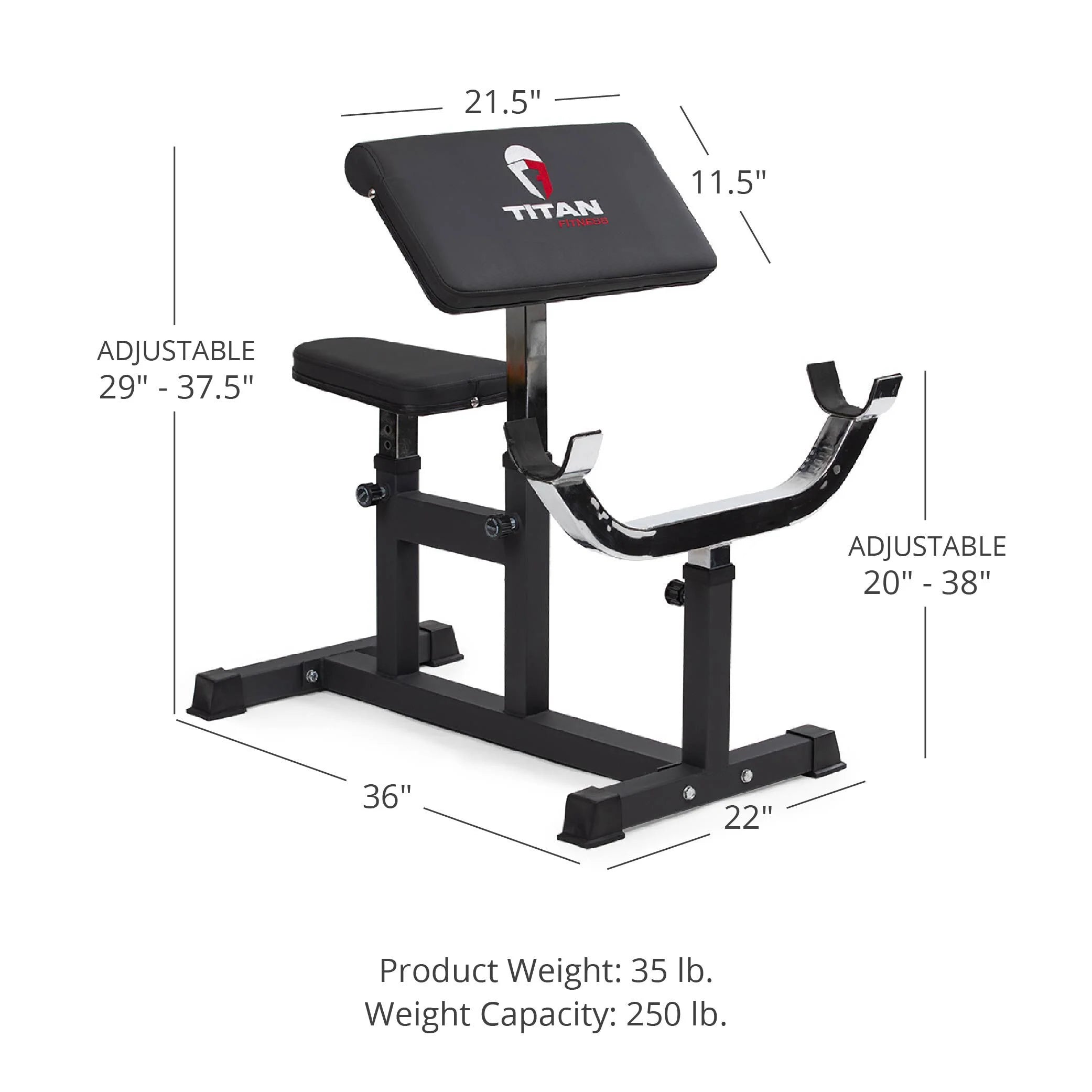 Adjustable Preacher Curl Weight Station Seated Strength Training Bench 250 LB Home Gym Equipment k7