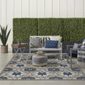 Nourison Aloha Indoor/Outdoor Grey/Blue 7' x 10' Area Rug, Easy Cleaning, Non Shedding, Bed Room, Living Room, Dining Room, Kitchen (7x10)