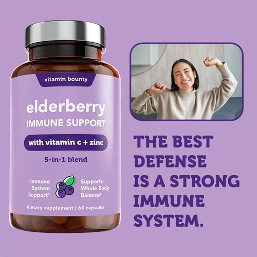 Organic Elderberry Capsules with Vitamin C and Zinc for Immune Support q7x