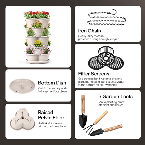 5 Tier Vertical Stackable Planter for Plants Grey a7