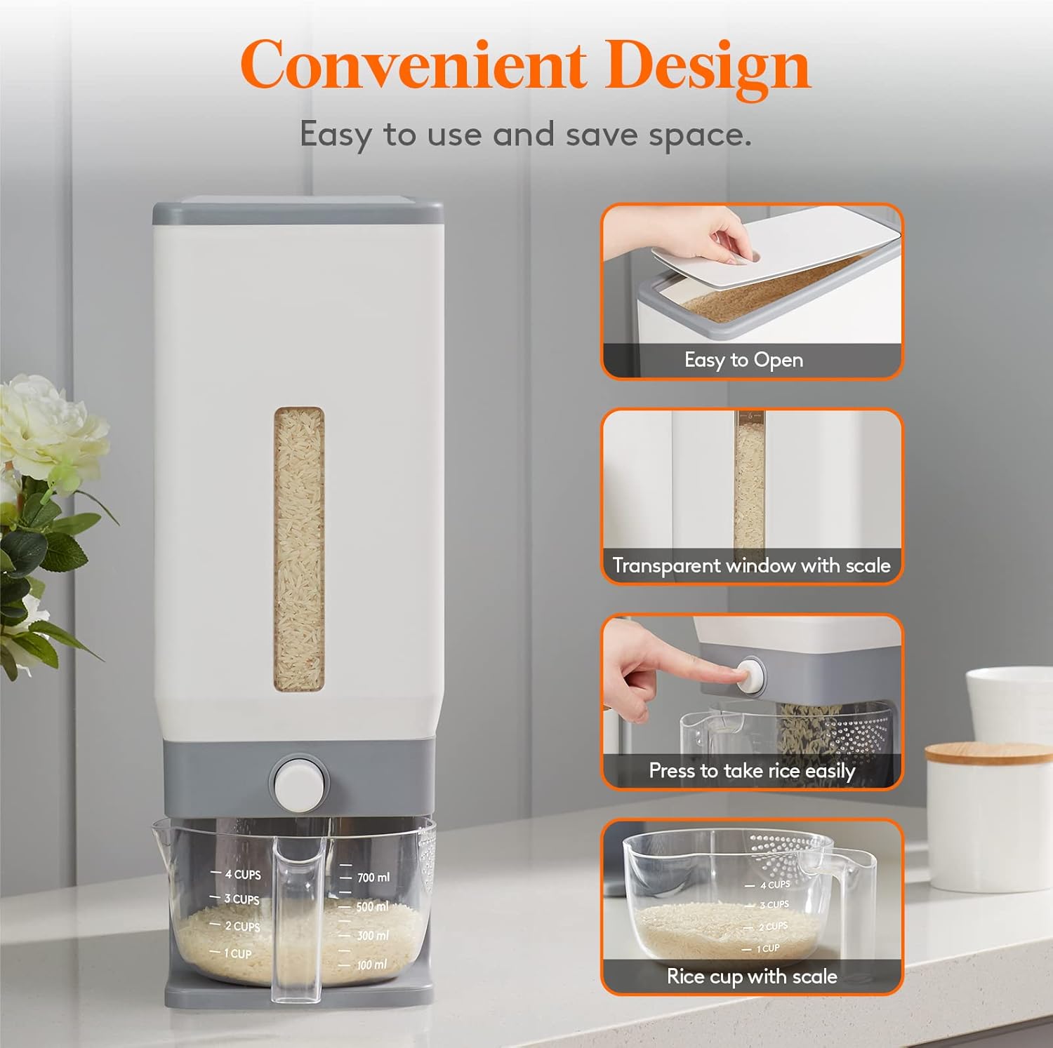 Lifewit Rice Dispenser 25 Lbs, Sealed Storage Container with Measuring Cup F225370