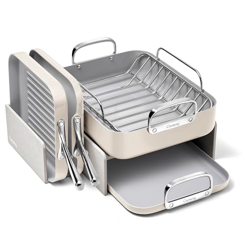 Caraway Square Cookware Set - Square Pans Set - Perfect for Griddling, Toasting, Searing, Roasting, and More - Non-Stick Ceramic Coated Pans - Non Toxic, PTFE & PFOA Free - Marigold
