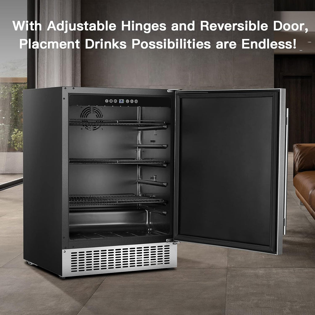 Beverage Cooler 24 Inch, Built-in Refrigerator 180 Cans, Stainless Steel Under Counter Fridge a7