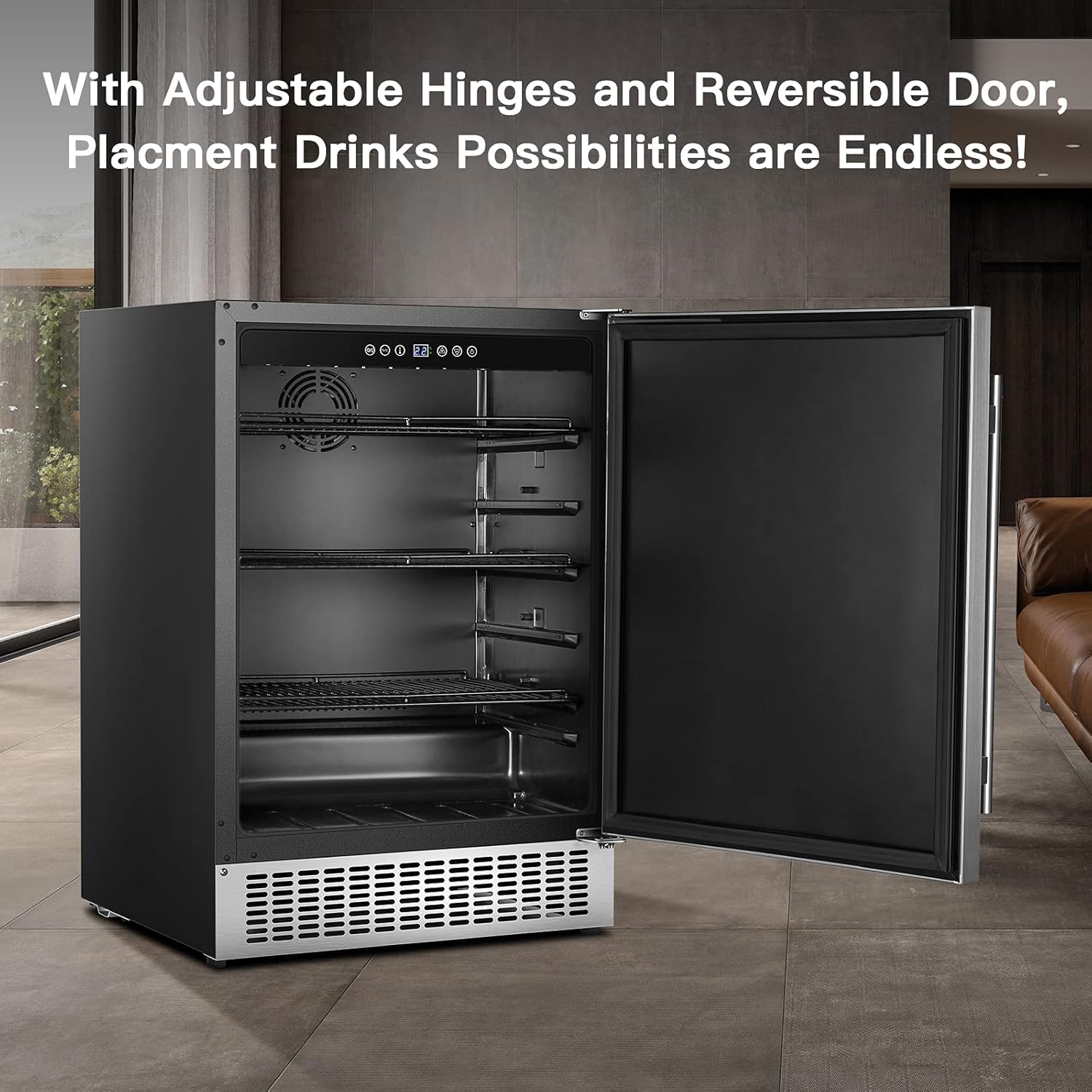Beverage Cooler 24 Inch, Built-in Refrigerator 180 Cans, Stainless Steel Under Counter Fridge a7