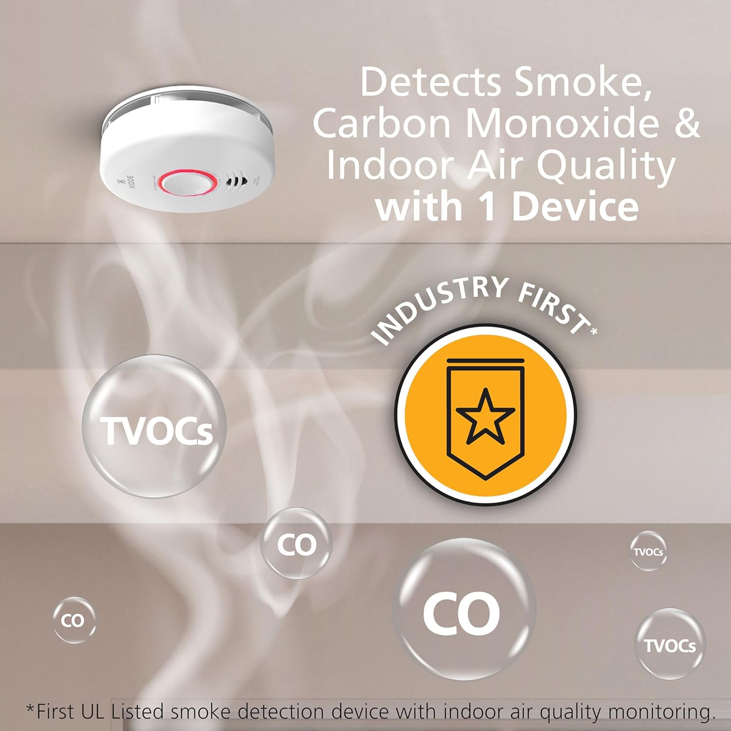 Kidde Smart Smoke & CO Detector with Indoor Air Quality Monitor, WiFi, Hardwired w/Battery Backup J865