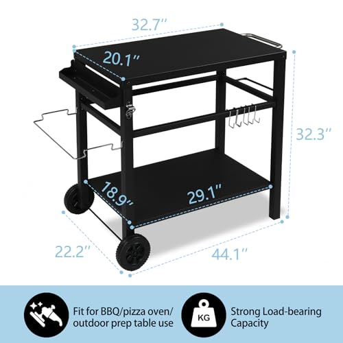 VINGLI Grill Cart Table Oven Pizza Stand with Wheels, Metal Top H825