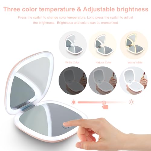 Compact LED Magnifying Travel Mirror 4in 1X/10X Dimmable Rechargeable White k7