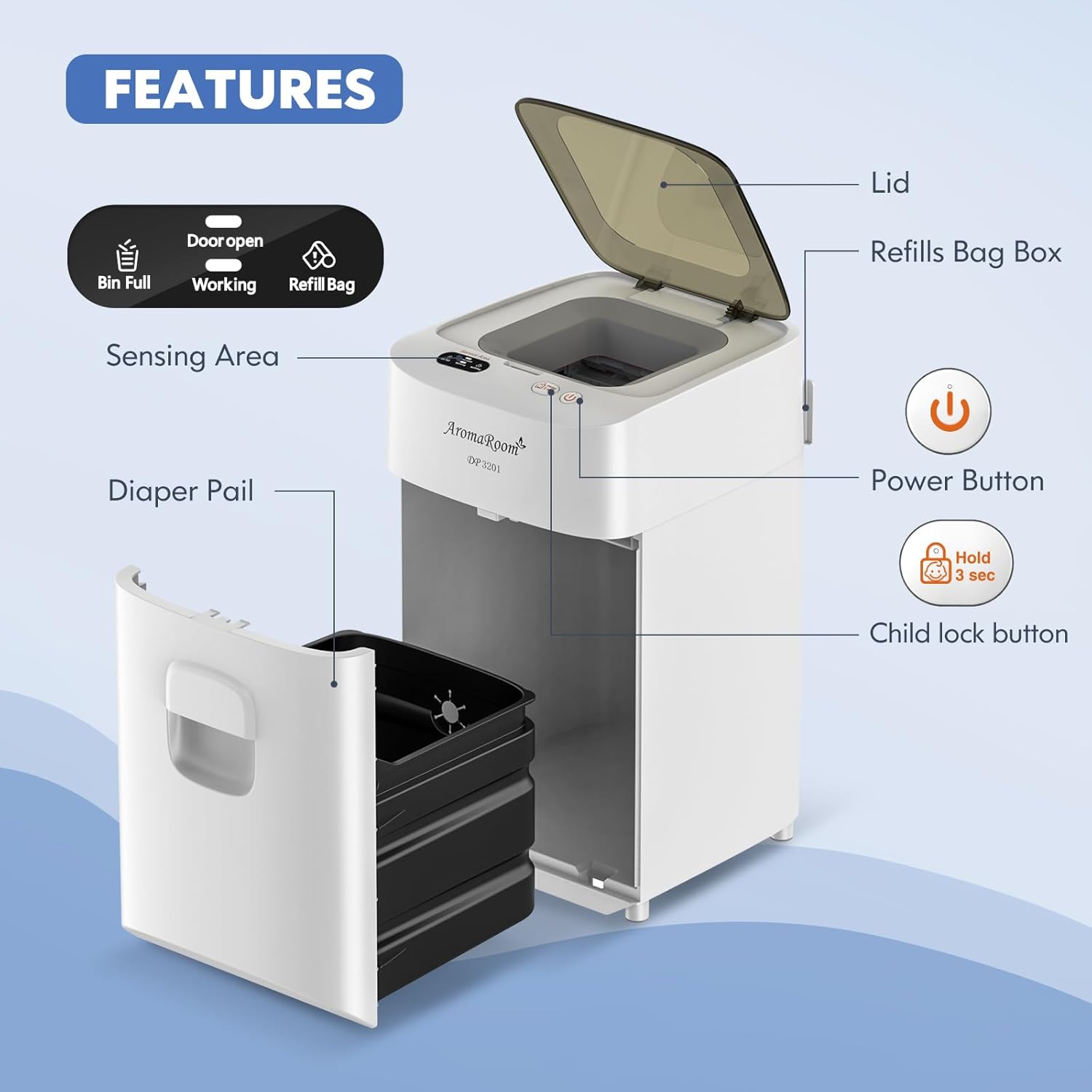 Diaper Pail Odor-Locking Smart Trash Can k7m