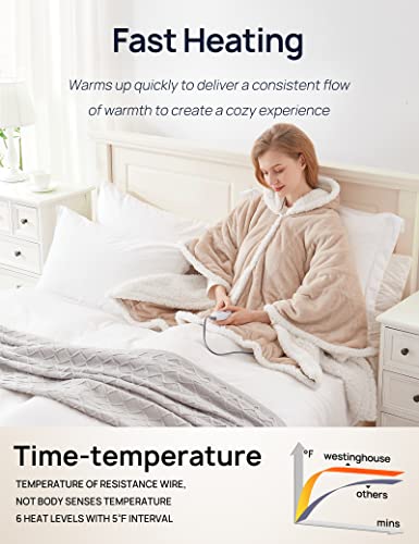 Westinghouse Wearable Heated Throw Blanket with Pockets, 50 x 60 Inch, Light Grey U469