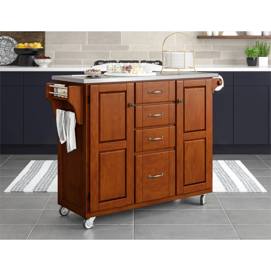 Solid Wood Kitchen Cart with Stainless Steel Top k7m