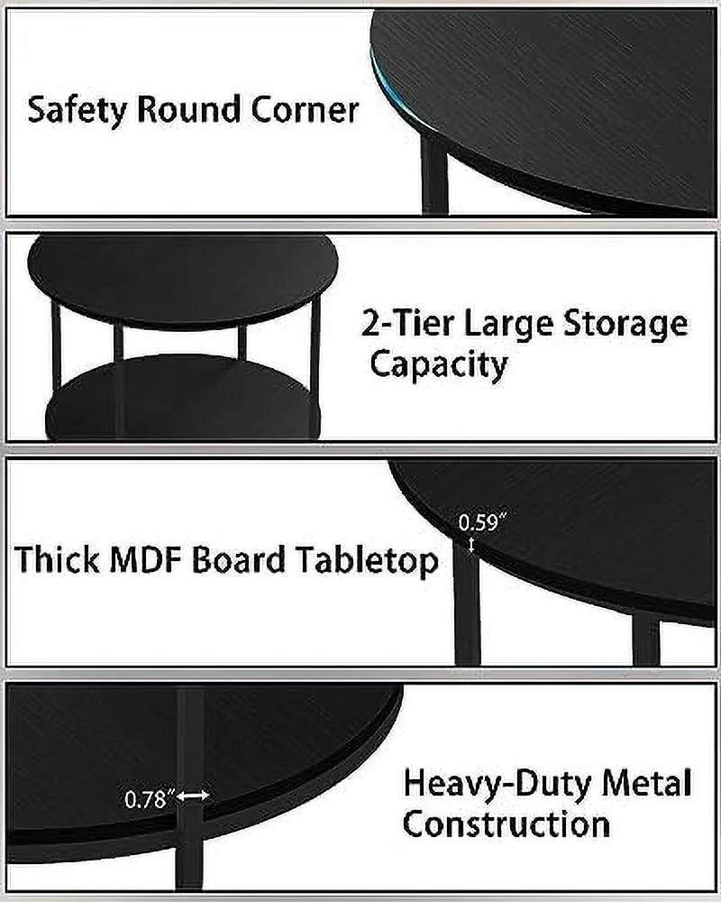Mid Century Modern Round Coffee Table with Open Shelf, Rustic Wood and Metal Legs N5551