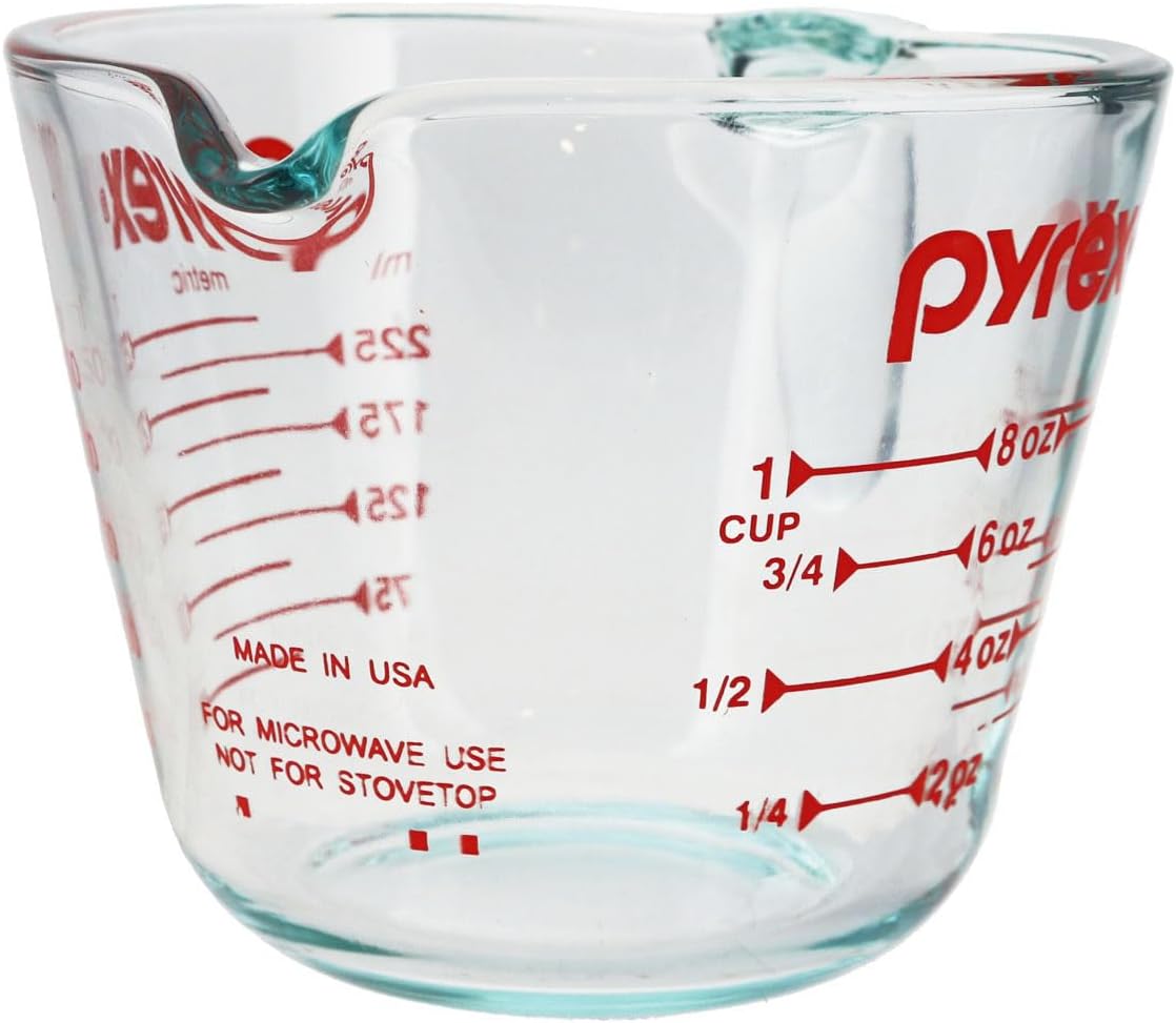 Pyrex Prepware 1-Cup Measuring Cup, Clear with Red Measurements K47182