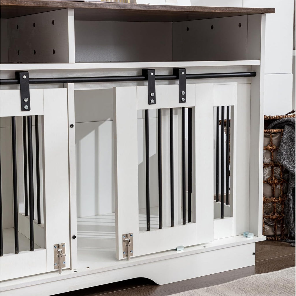 55" Double Dog Crate Furniture End Table with Drawers, Indoor Kennel for Small/Medium Dogs K155691