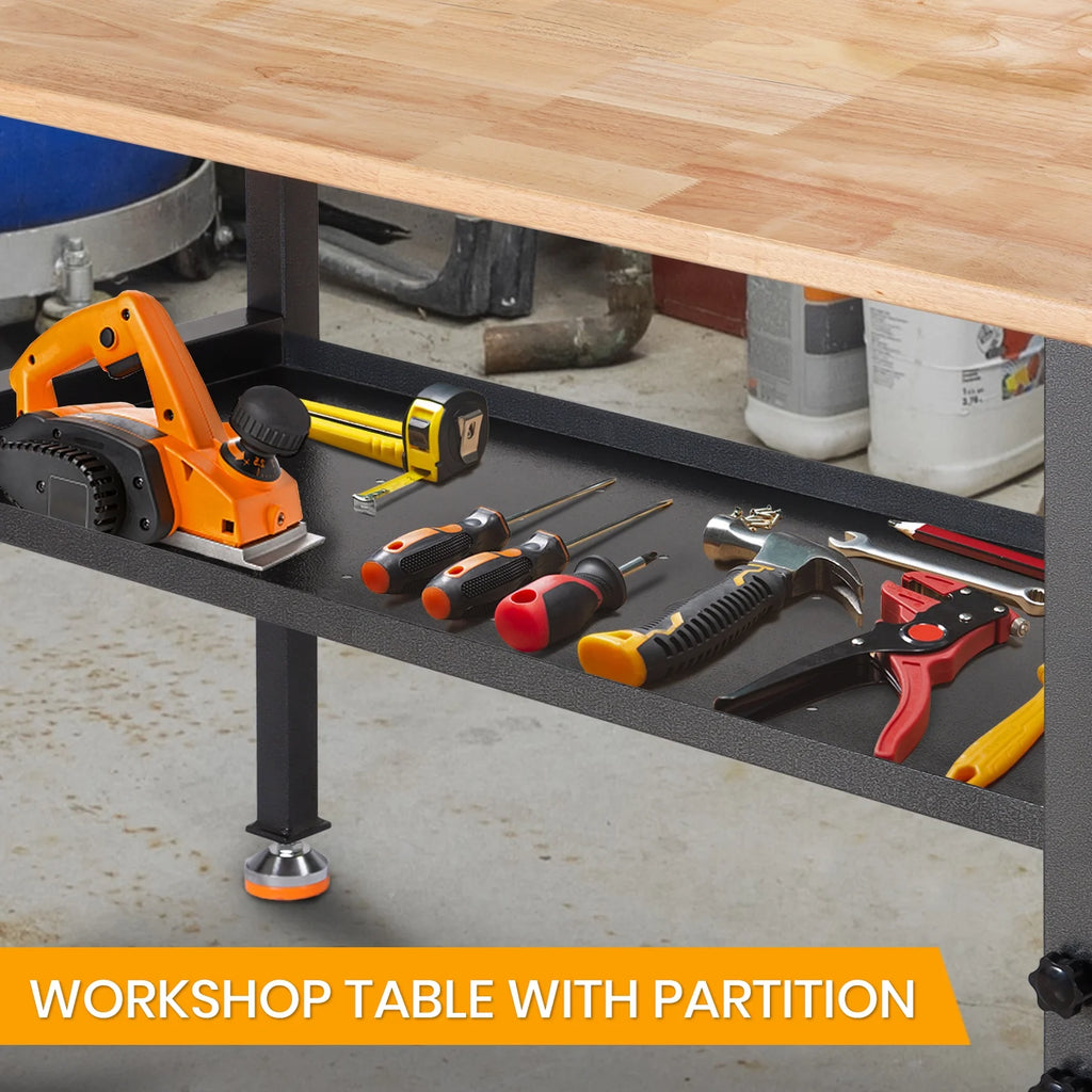 Polar Aurora 48" Adjustable Heavy-Duty Workbench with Rubber Wood Top D7005