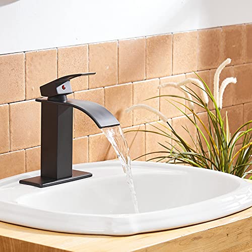 BWE Bathroom Faucet Oil Rubbed Bronze Waterfall Single Hole with Pop Up Drain R2874