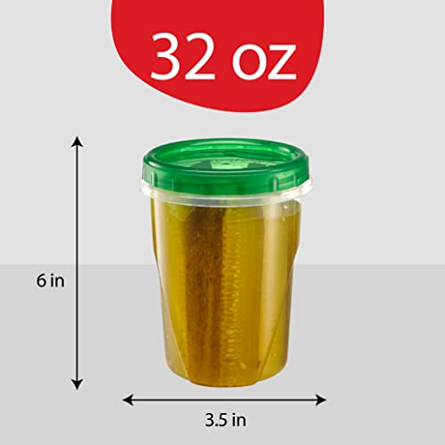 PLASTICPRO 6 Pack Twist Cap Food Storage Containers with Green Screw on Lid, 16 oz, Microwave and Freezer Safe X815194