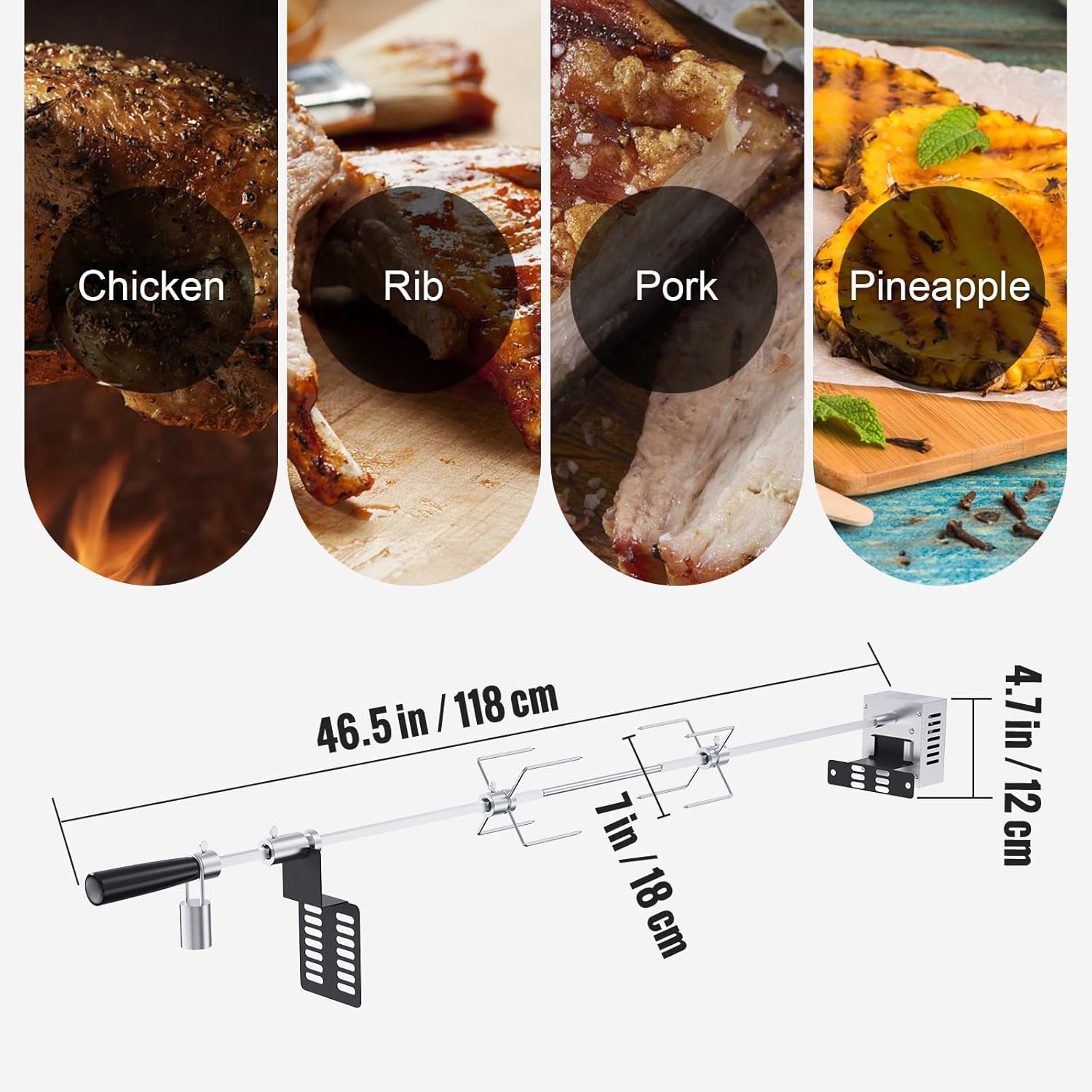Stainless Steel Grill Rotisserie Kit with Motor for BBQ N10422