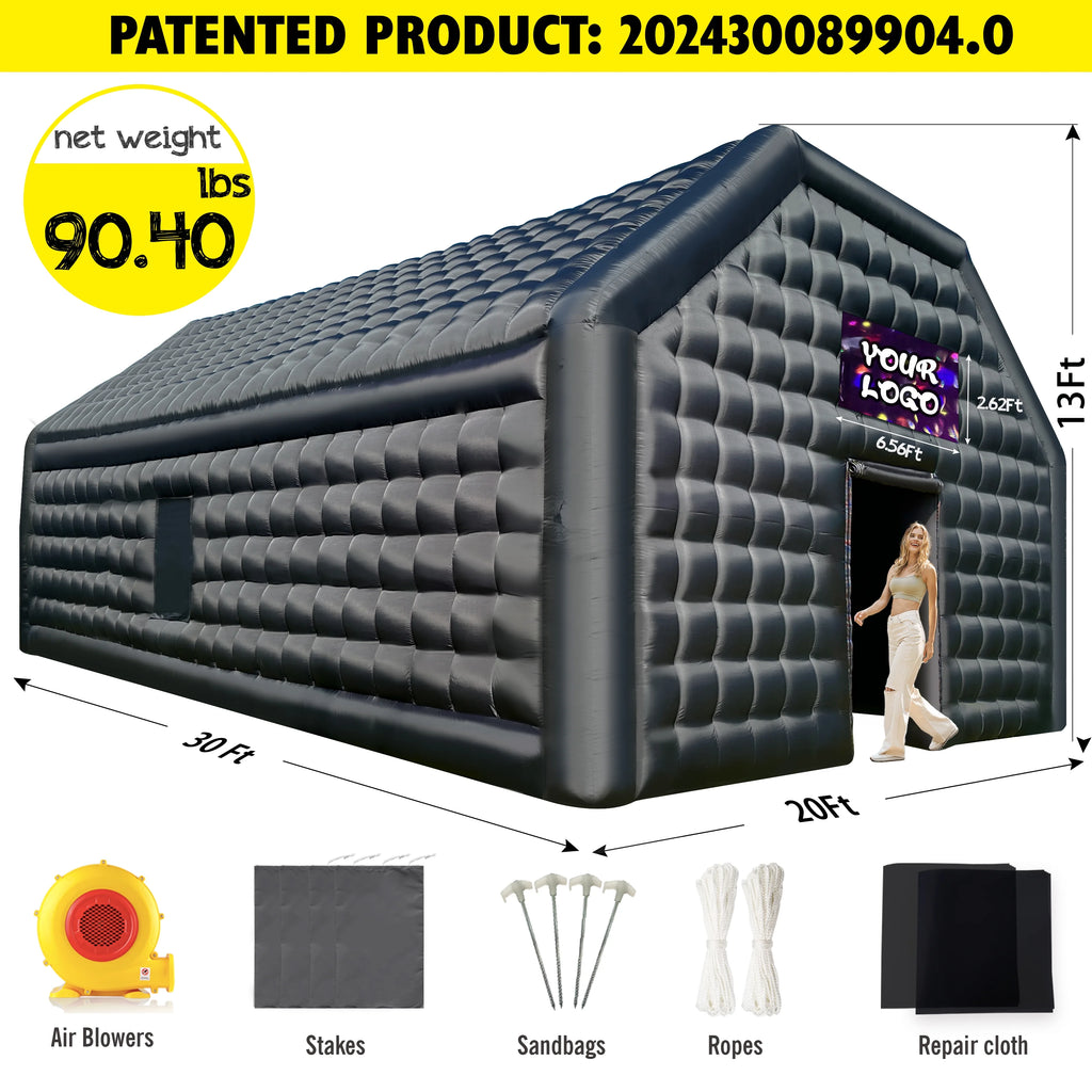 WARSUN Large Black Inflatable Party Tent 30x20x13Ft Disco Cube Gazebo E2252