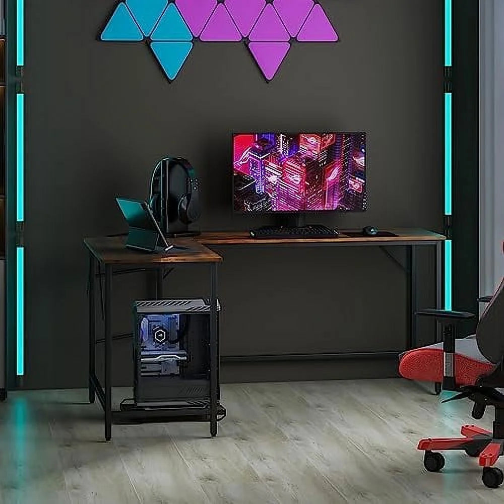 HJZBNONE L-Shaped Desk with CPU Stand 66 Inch Wooden Corner Desk Black B280