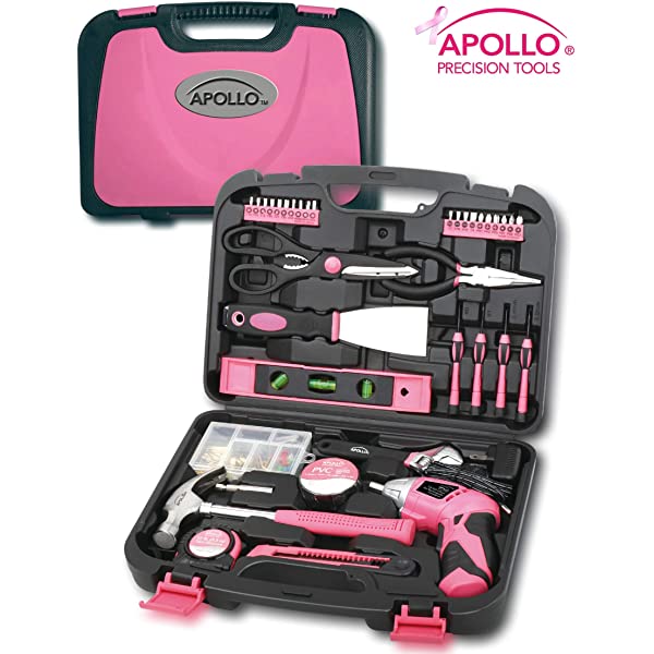135 Piece Household Tool Kit Pink with Cordless Screwdriver k7