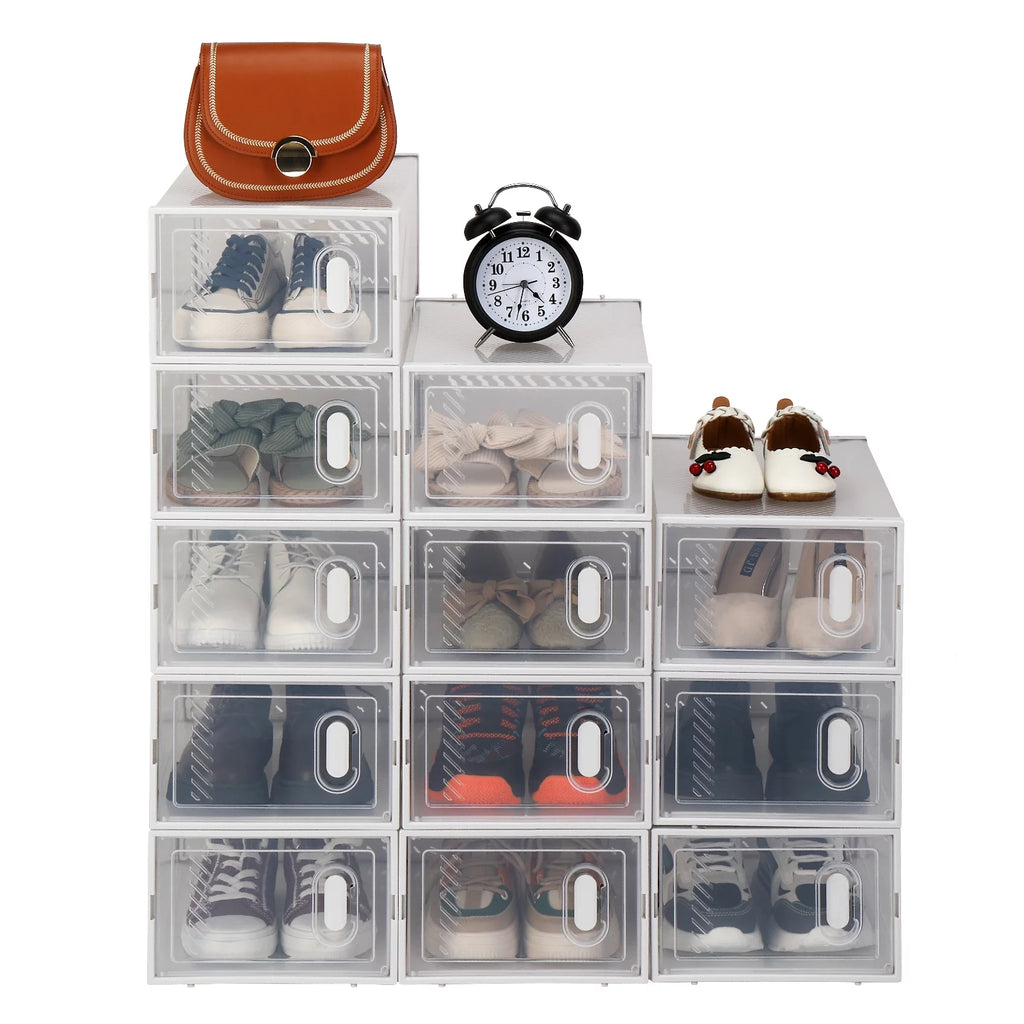 Zimtown 12 Pack Multipurpose Shoe Storage Boxes with Clear Lid, Foldable Stackable I391120