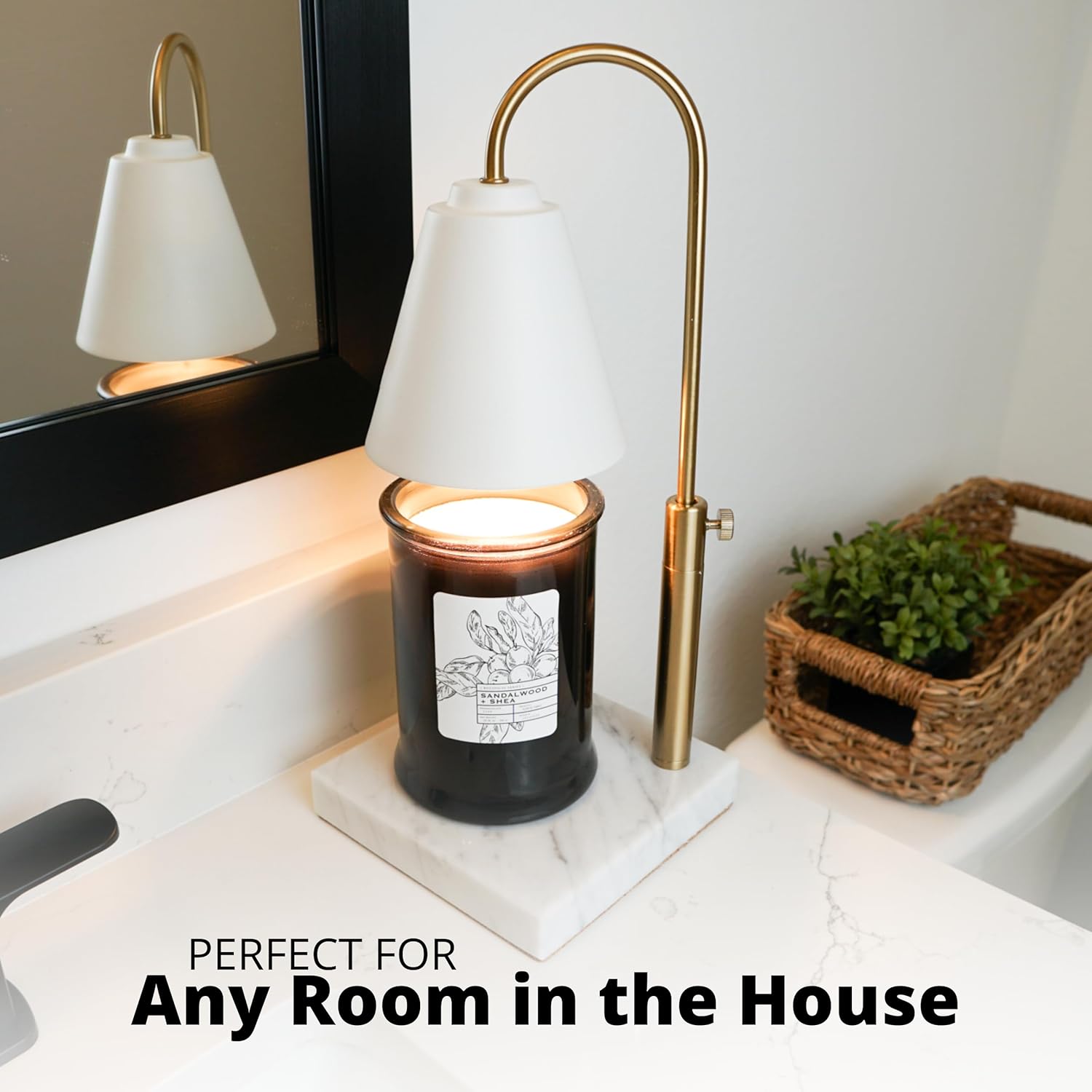 Candle Warmer Lamp with Dimmer, Marble Base, Gold Frame, for Living Room a7