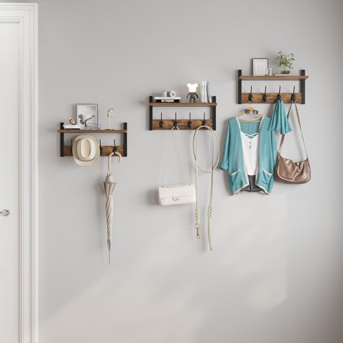 Wood Coat Rack with 16 Hooks, Wall Mounted, Rustic Brown A652