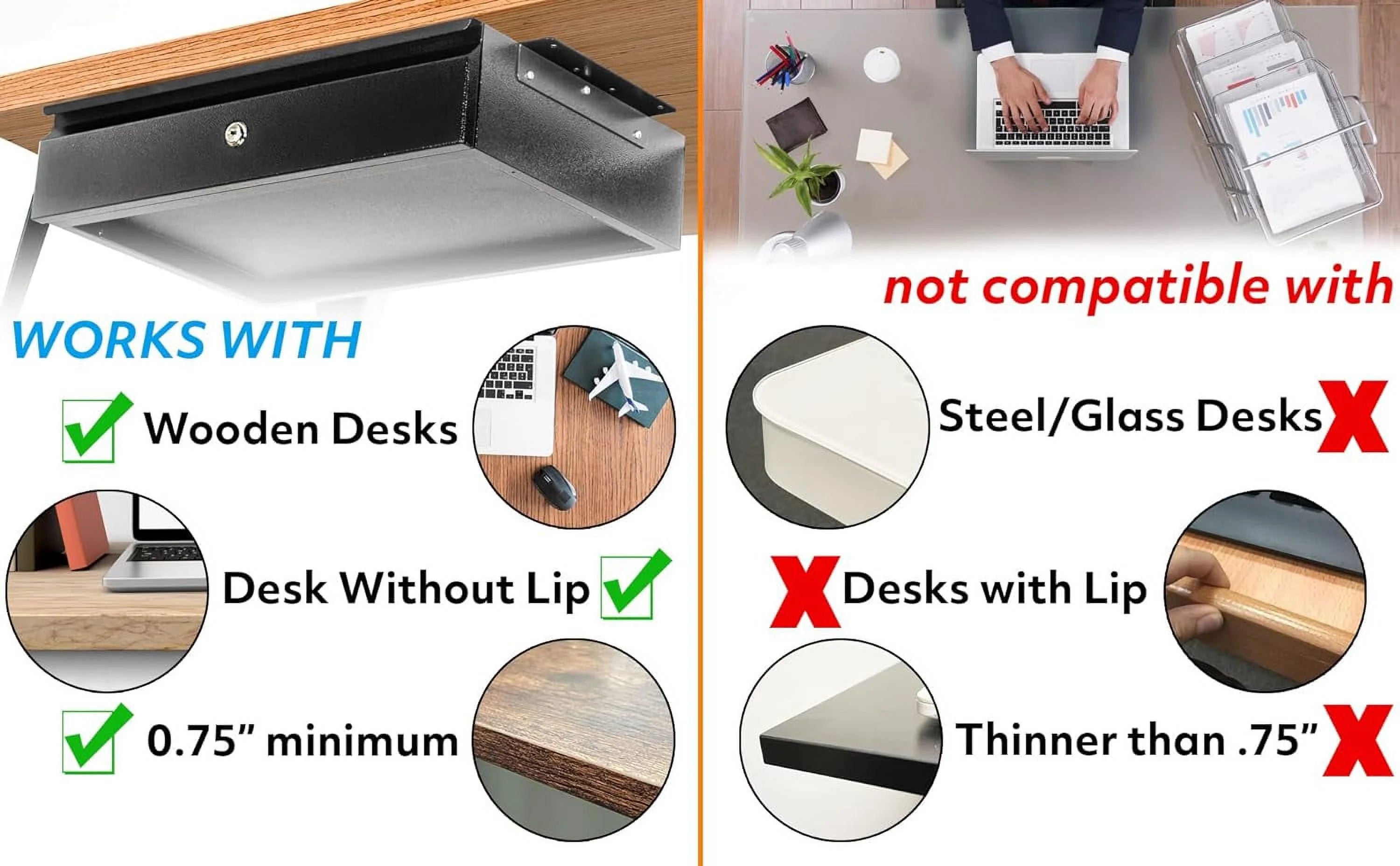 Steel Under Desk Drawer with Lock and Keys for Wooden Desks B877429