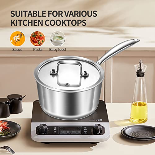 Tri-Ply Stainless Steel 3 QT Saucepan with Steamer Set, Induction Pot, Oven and Dishwasher Safe F2510