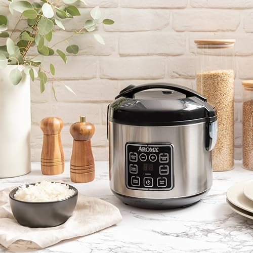 Rice Cooker 4-Cup Uncooked 8-Cup Cooked Stainless Steel a7