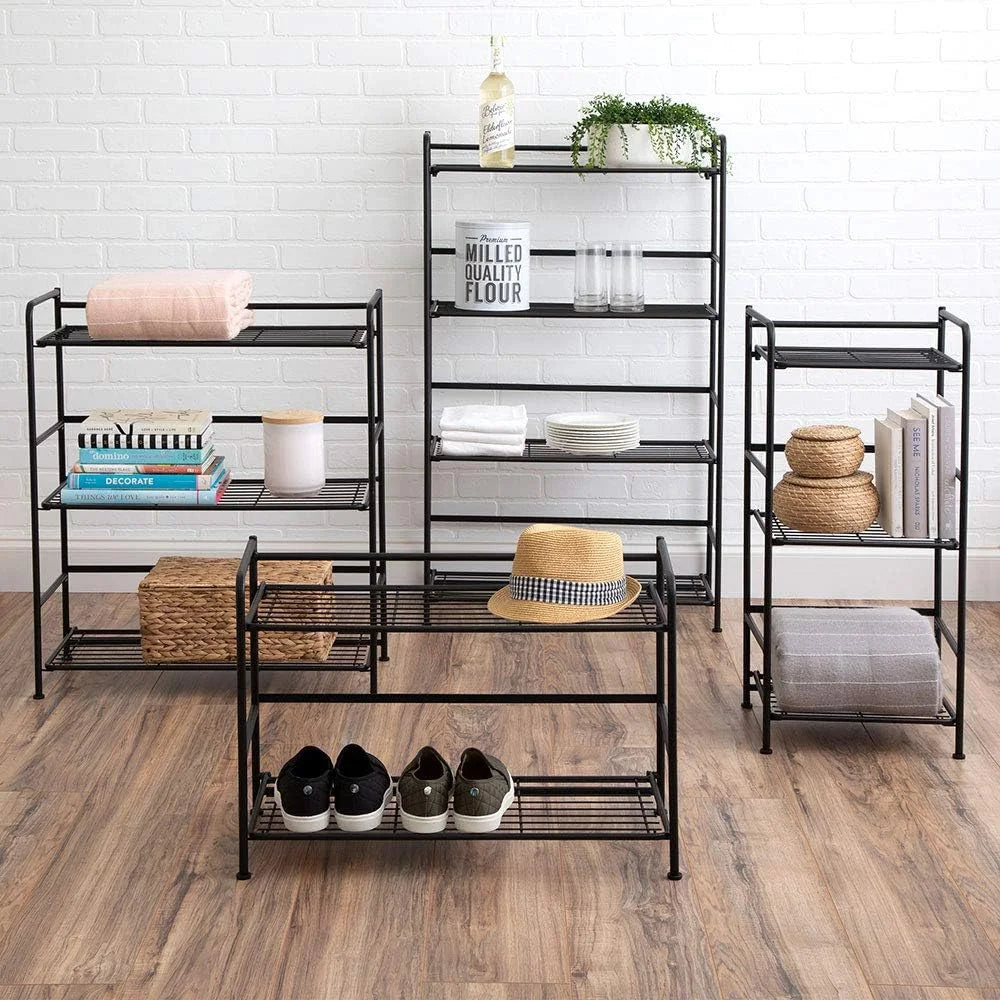 Folding Metal Bookcase with 4 Shelves, Black N4104