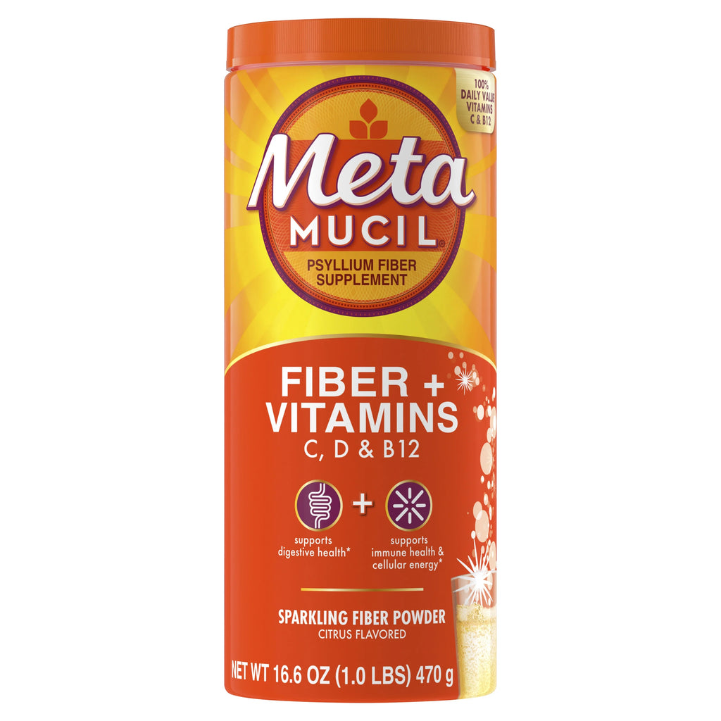 Metamucil Daily Fiber Supplement with Vitamins C, D & B12, Citrus, 50 Servings U266808