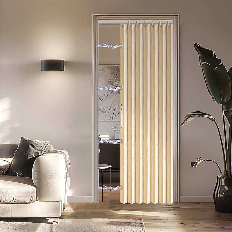 Magnetic Pleated Door Curtain for Bedroom Closet Doorway, Brown 42"W x 78"L with Rod N271998