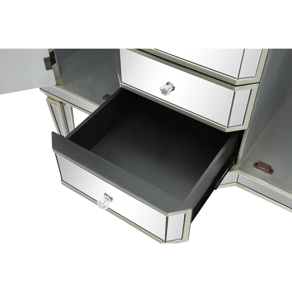 DecMode Silver Wood Mirrored Panel Buffet with 4 Drawers and 2 Doors L67333