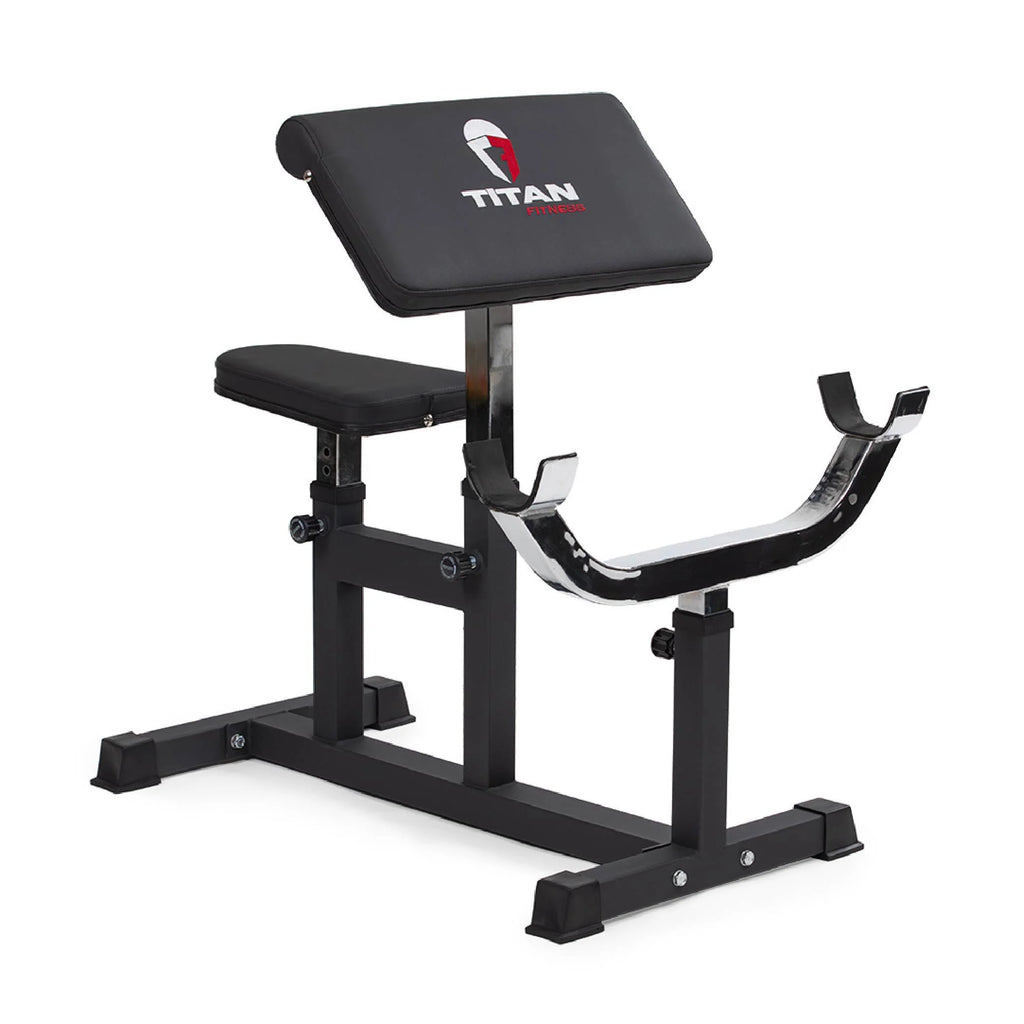 Titan Fitness Adjustable Arm Preacher Curl Weight Station, Seated Strength Training Fitness Bench, Rated 250 LB, Isolated Barbell Dumbbell Bicep Tricep Muscle Home Gym Fitness Equipment - Radiant Selections