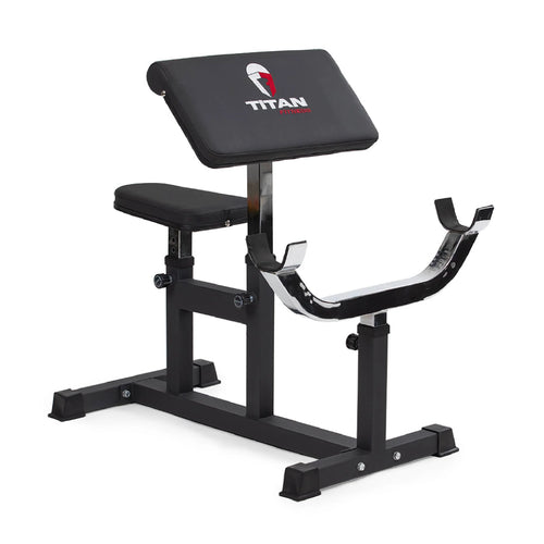 Titan Fitness Adjustable Arm Preacher Curl Weight Station, Seated Strength Training Fitness Bench, Rated 250 LB, Isolated Barbell Dumbbell Bicep Tricep Muscle Home Gym Fitness Equipment - Radiant Selections