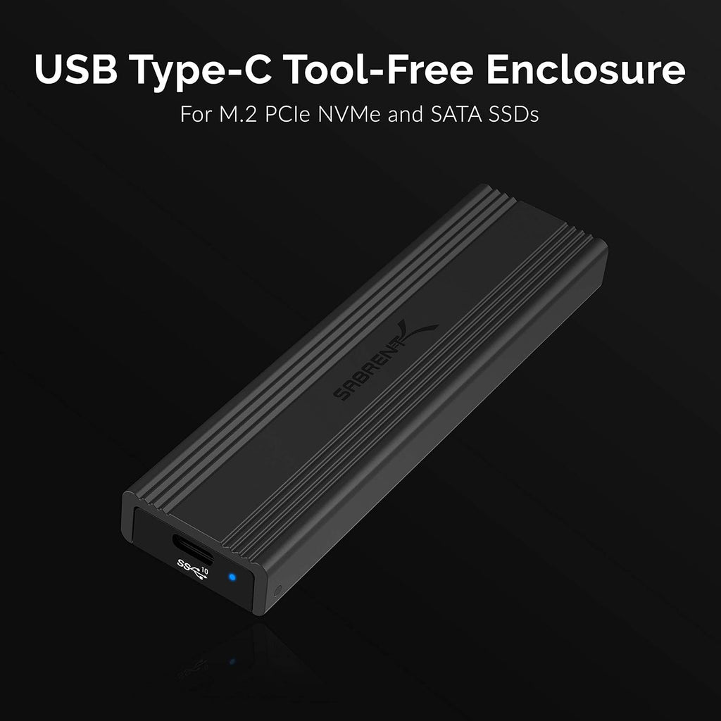 SABRENT USB 3.2 10Gbps Type C Tool Free Enclosure for M.2 PCIe NVMe and SATA SSDs B336