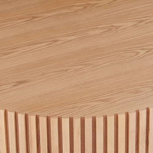 Walnut Wood Round Drum Coffee Table with Vertical Texture Z1778