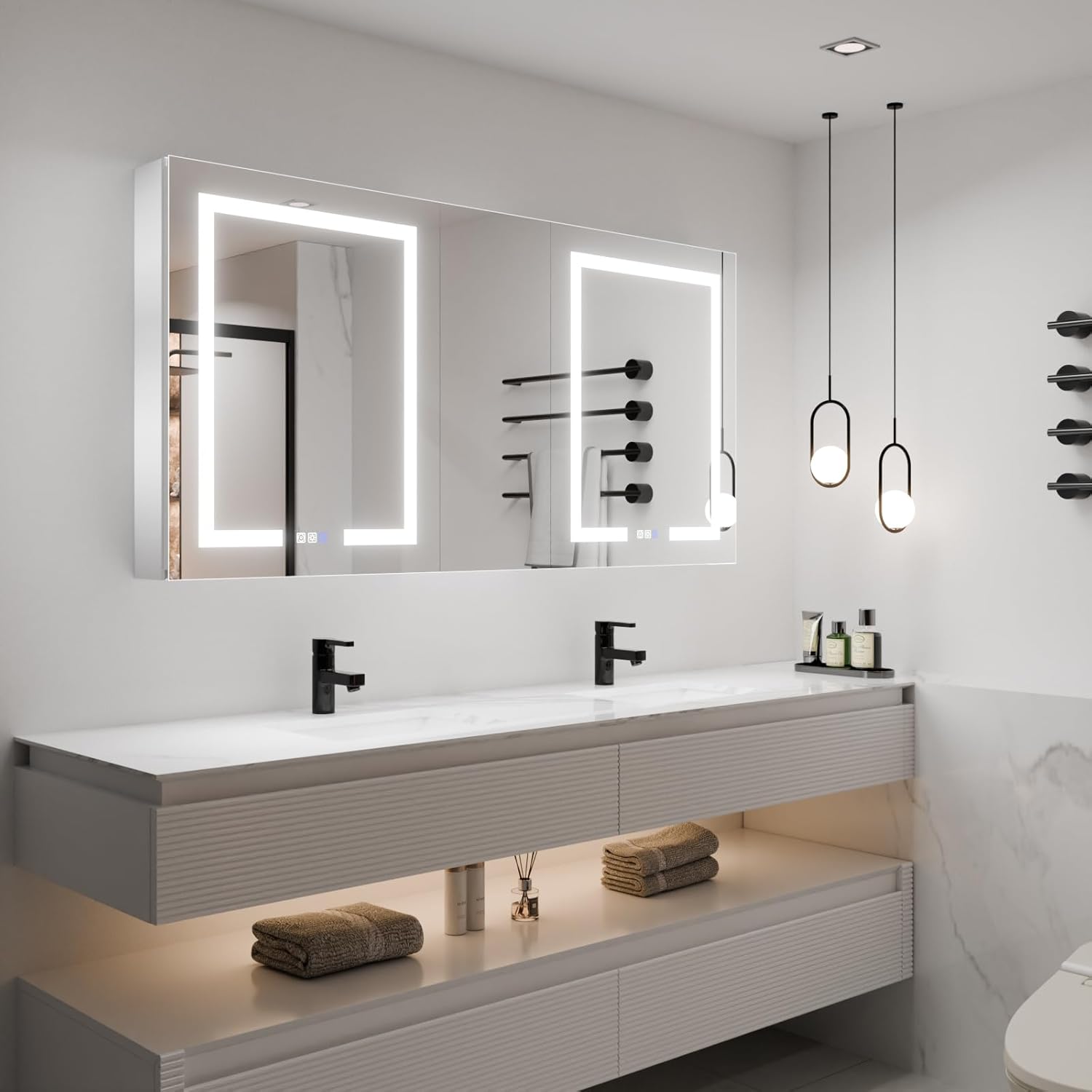 LED Lighted Bathroom Medicine Cabinet with Mirror, 60 x 30 Inch, Defog, Dimming k7p