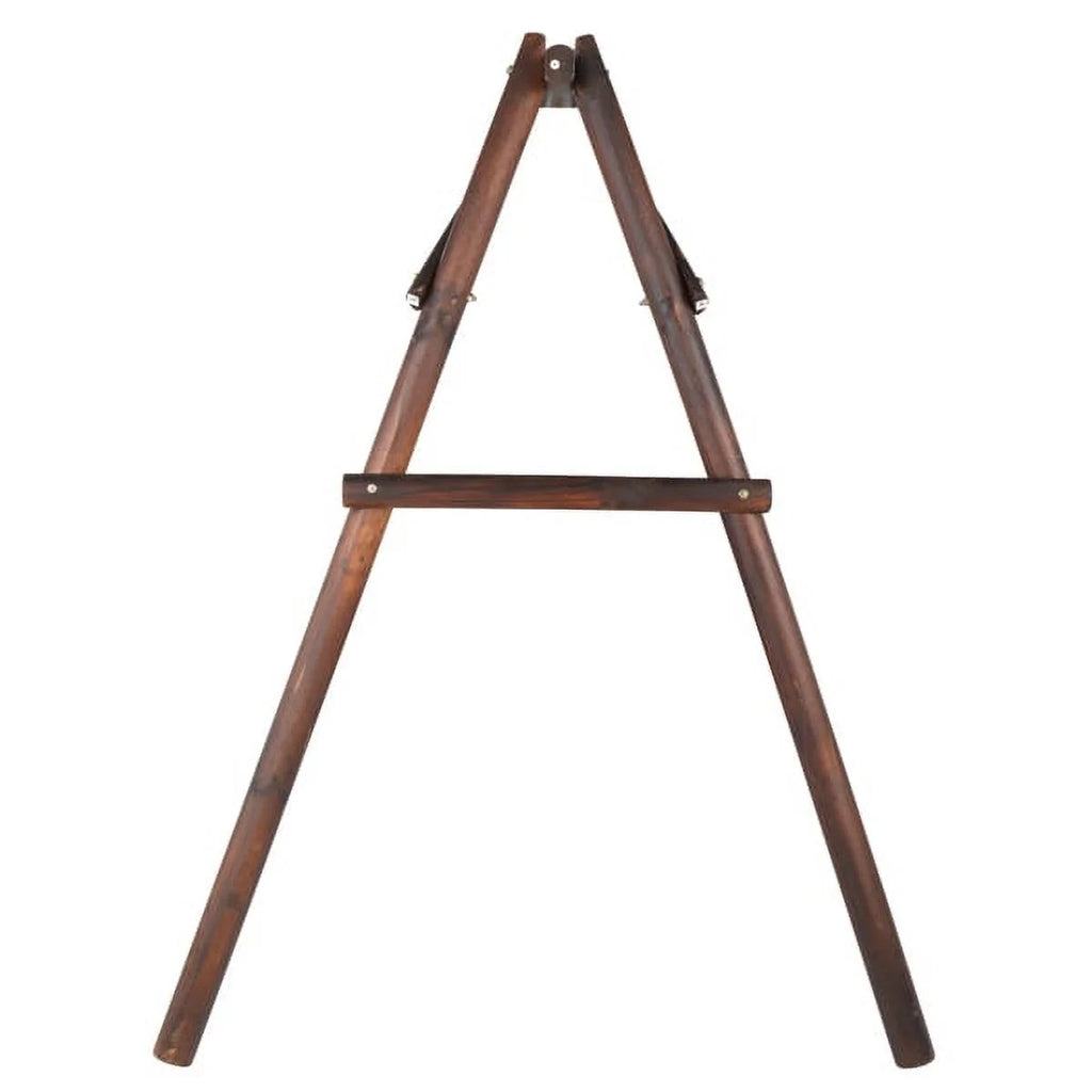 6.5ft Hardwood Patio Swing with Stand, Carbonized Loveseat for 2 G698