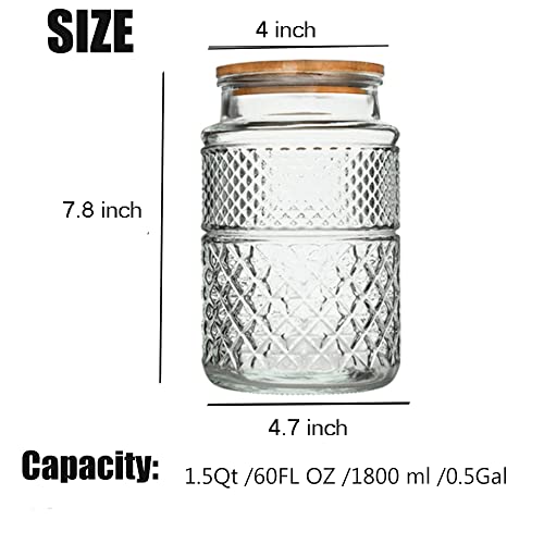 1 Gallon Glass Cookie Jar with Bamboo Lid Airtight Storage Container U474137
