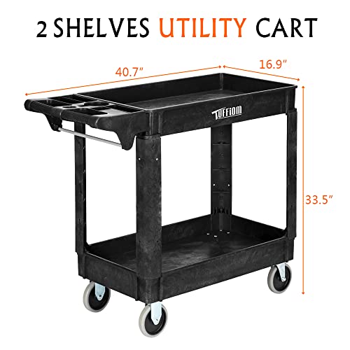 Plastic Utility Cart with Deep Shelves, 550lbs Capacity, Rolling 2-Tier Organizer a7k