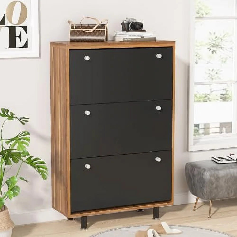 HOOMHIBIU 3 Drawer Shoe Cabinet Freestanding Shoe Rack Organizer with Flip Door White Q364