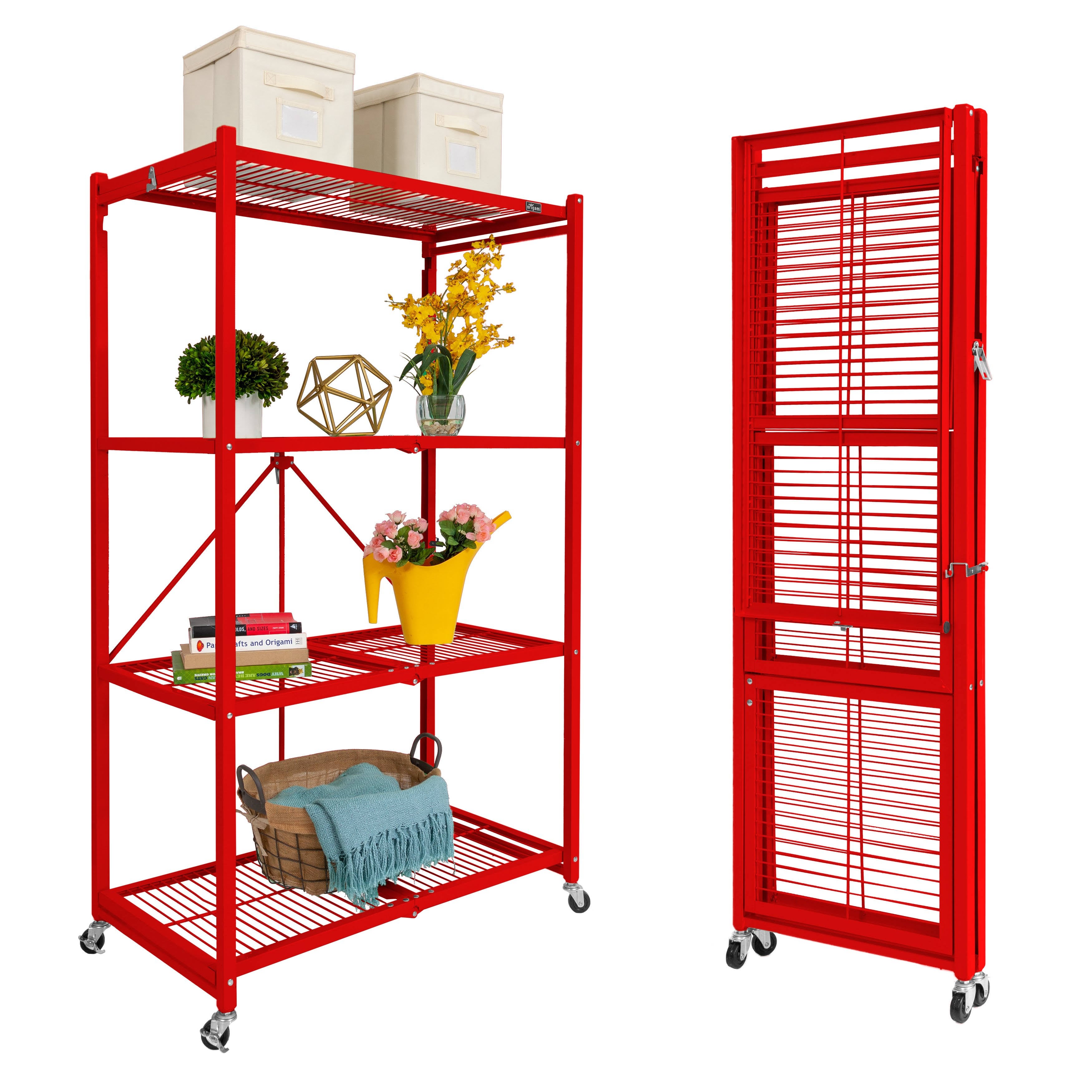 Origami Large 4-Tier Heavy-Duty Rack with Casters - Red 8100207