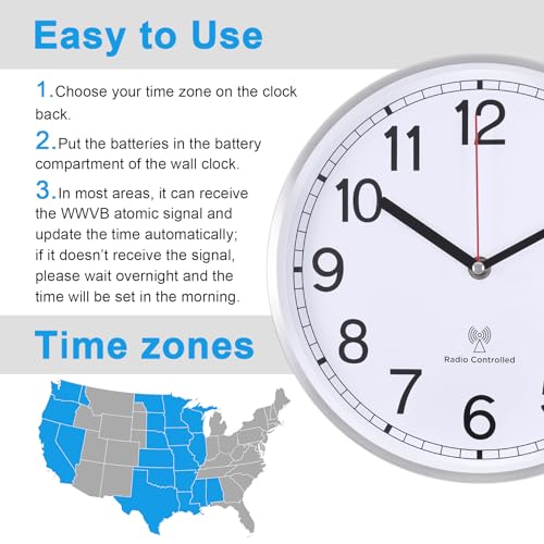Atomic Analog Wall Clock 14 Inch Radio Controlled Aluminum Frame J5938